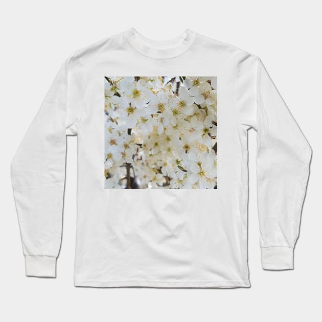 White Plum Blossom Background Long Sleeve T-Shirt by DesignMore21